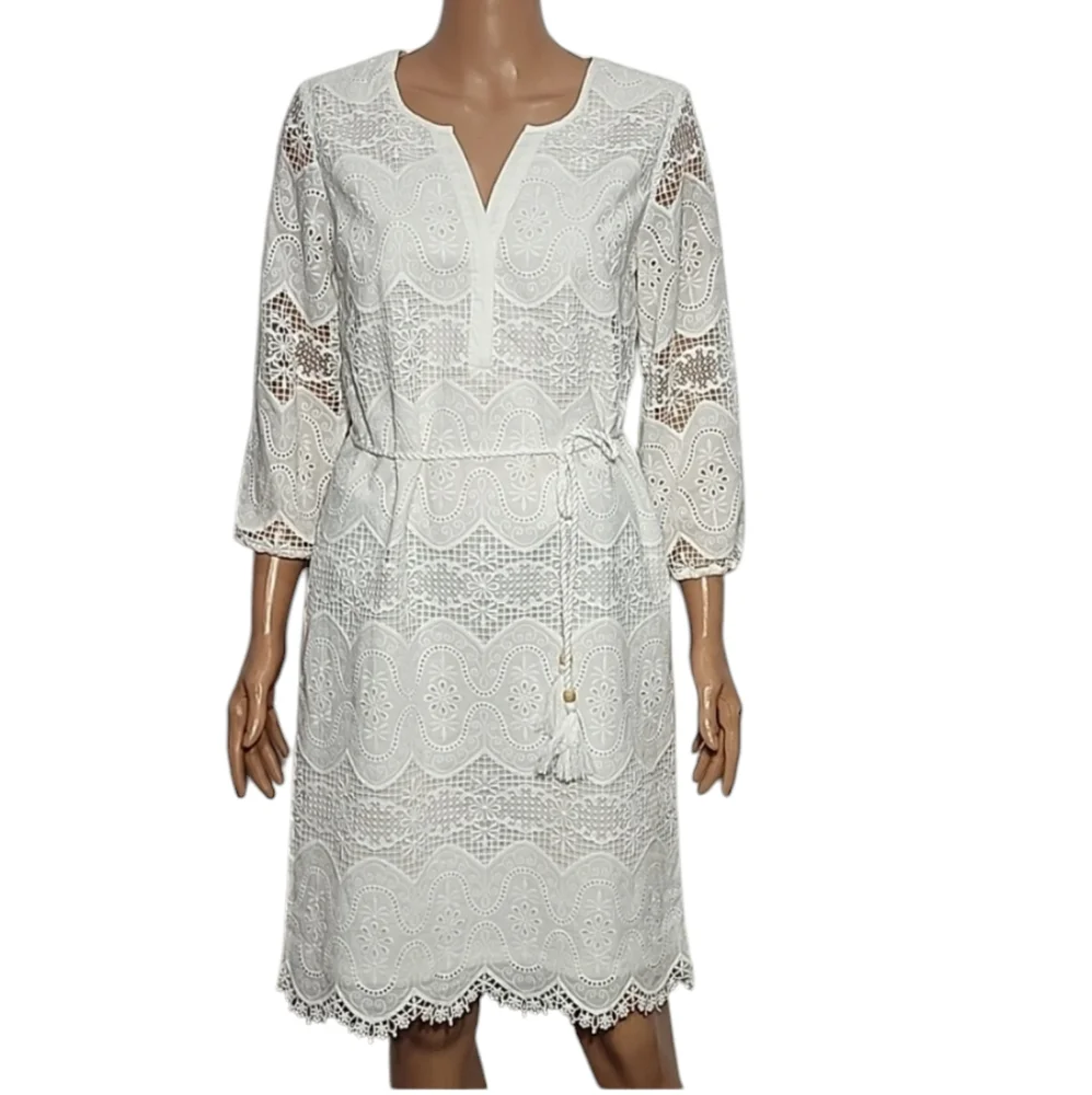 Etcetera Spring 2022 White Lace Dress 3/4 Sleeve‎ Pockets Size 2